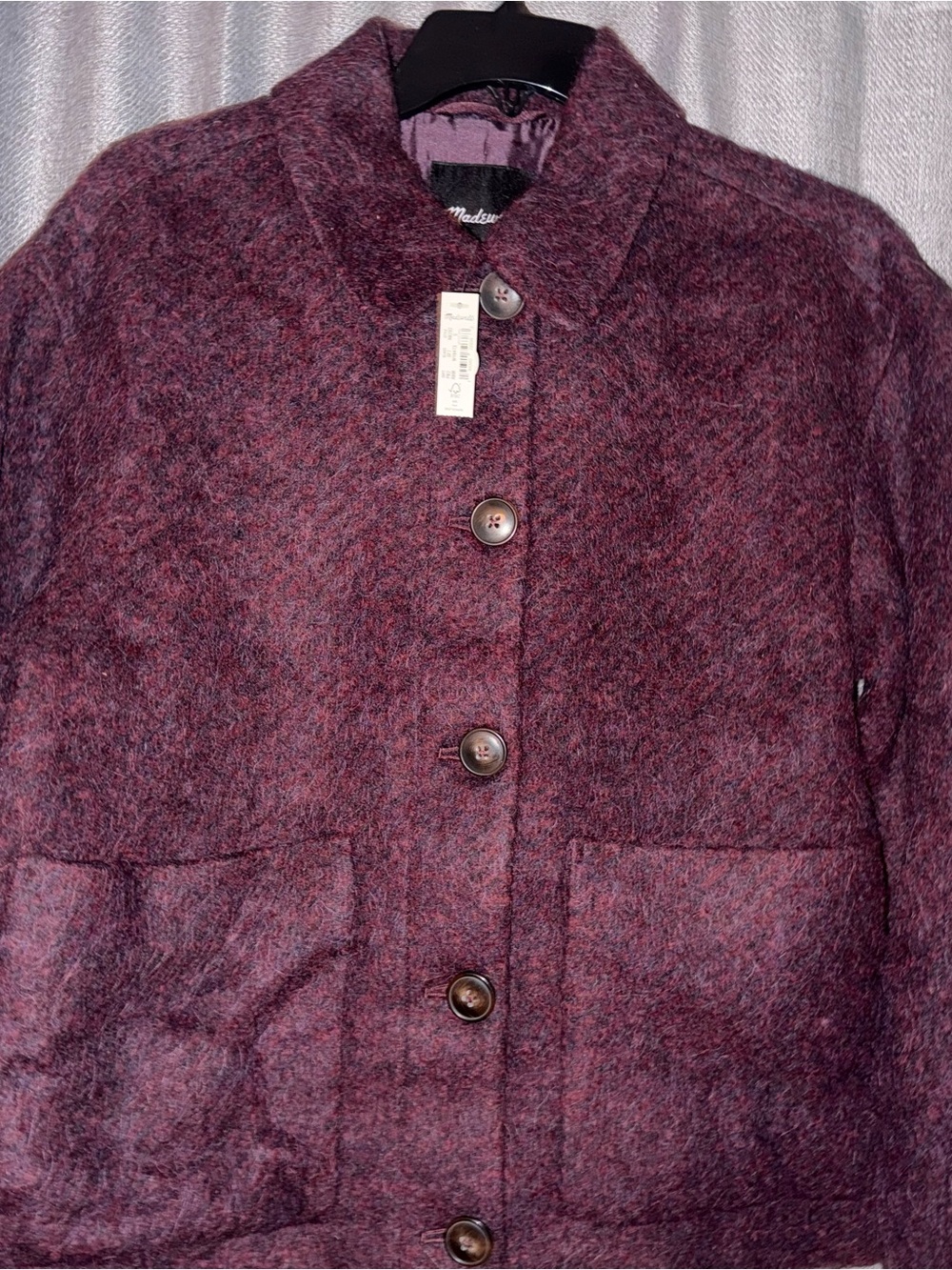 Wool-Blend Button Front Coat in Plum